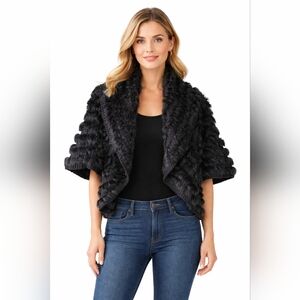Rabbit Fur And Knit Bolero Shrug Shawl Collar Black Large